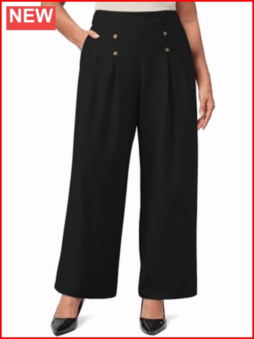 Plus Size Wide Leg Dress Pants High Waist Pleated Office Trousers